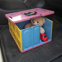 Portable Collapsible Storage Bin with Wooden Lid for Camping, Car Trunk Organizer, Handheld Basket