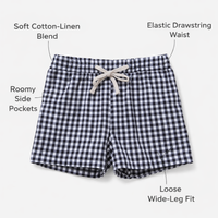 Linen Trousers Womens Wide Leg with Elastic Waistband, Cropped for in Checkered Gingham Pattern, Breathable Blend Loungewear