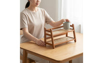 Desktop Cup Rack Draining Design Countertop Cup Holder Space-Saving Bamboo Desk Organizer for Coffee Station, Lavatory