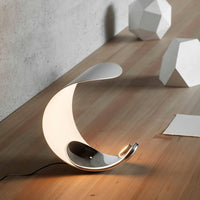 Curved Crescent Moon Lamp Modern C-Shaped Lamp Glossy Moon Table Light White and Silver for Bedroom, Living Room, Indoor