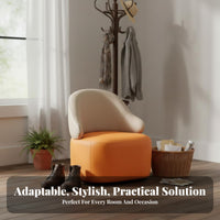 Soft Padded Seat Upholstered Round Pouf sturdy Wood Legs Round Pouf Ottoman Vintage design Low Stool Multi-Purpose for Children, Families, Entryway, Living Room, Bedroom, Nursery