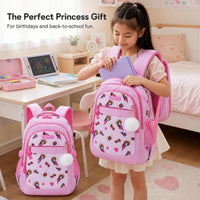 Girls' Ergonomic Nylon School Backpack for Primary Students, Large Capacity, Lightweight Design