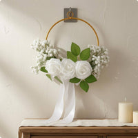 Floral Hanging Wreath Gold Metal Wall Decor Lightweight House Decoration