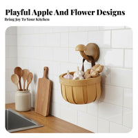 Wall Mount Garlic Holder Space Saving Kitchen Organizer Basket Breathable Design Woven Wall Basket for Pantry, Washroom