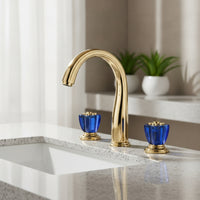 Polished Gold Two-handleHandle Bathroom Faucet Arched Spout Basin Mixer Tap Hot and Cold Three-Hole Faucet Leak-Resistant-Drip-Resistant for Vanity, Washroom