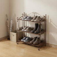 Installation-No-Assembly Foldable Shoe Rack Large Capacity 3-Tier Shoe Rack Space-Saving Multi-Tier Metal Storage Shelf Easy to Clean for Renters, Students, Entryway, Dorm Room, Closet, Balcony