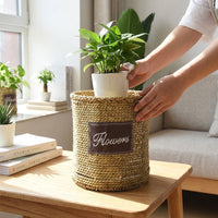 Plant Pots for Indoor Plants with Waterproof Liner, Floor Standing Indoor Plant Pot and Flower Pots, Seagrass Woven Basket, 1 Pack Storage Basket