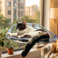 Window Cat Perch with Transparent Dome, Suction Cup Cat Bed and Hammock for Indoor Sunbathing, Strong 3 Cups Sturdy Non-Foldable Elevated Seat