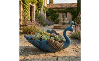 Embossed Feather Pattern Peacock Planter Raised Crest Peacock Flower Pot Curved Neck Decorative Planter Display for Home, Garden, Courtyard