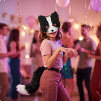 Faux Synthetic Hair Canine Mask and Tail Set Faux Synthetic Hair Canine Mask with Tail Furry Animal Costume Soft for Cosplayers, Halloween, Stage Performances