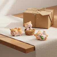 Easy to Install Cute Akita Puppy Statue Included Cute Car Ornaments Mini Cartoon Dog Figure for Center Console, Office Desk