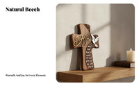 European Design Hope Wooden Wall Cross 3D Relief Design Christian Wall Decor Natural Wood Finish for Gift Givers, Prayer Room, Home