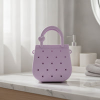 Compact Silicone Bag with Heart Accent Matte Perforated Bag Lightweight Handbag Easy to Clean for Girls, Kids, Beach, Travel
