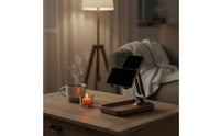 Phone Stand with Wood Base Stable Wooden Phone Stand Portable Holder with Tray for Office