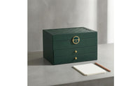 PU Leather Three-Layer Jewelry Box Geometric-patternedQuilted Hard-Shell Jewelry Case Pull-out Drawers Gold-Tone