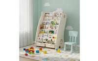 Child-Friendly Height Toddler Bookshelf Organizer Safe Rounded Edges Toddler Book and Toy Organizer Anti-Tip Design Multi-Compartment Storage Cabinet Easy Assembly for Toddlers, Playroom
