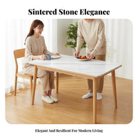 Modern Minimalist Design Sintered Sta Single Top Dining Set Solid Wood Frame Table and 6 Chairs Stain Resistant Household Furniture Easy to Clean for Families, Homeowners, Apartment Dwellers, Small Apartments, Kitchen, Home