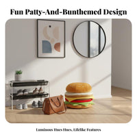 Multi-Functional burger Pouf Creative Design Storage Stool Soft Seat Footstool Portable with carrying strap for Students, Families, Home Decorators, Entryway, Living Room, Bedroom, Playroom