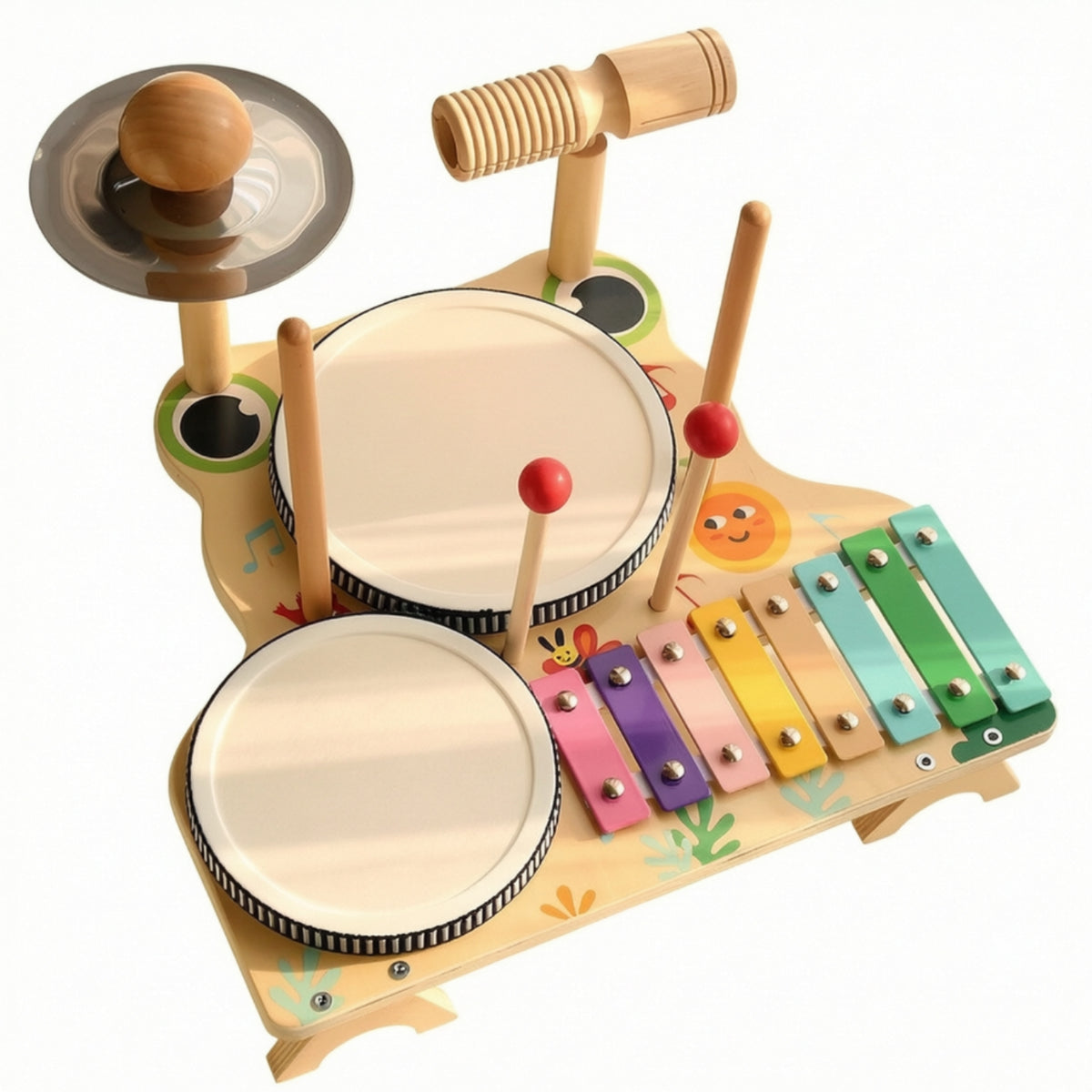 Wooden Percussion Table Multifunctional Music Station Toddler-Friendly Musical Toy with Cymbals Educational for Toddlers, Kids, Beginners, Playroom, Preschool, Nursery