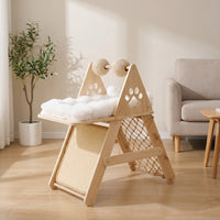 Wooden Cat Tree with Cushioned Perch Space-Saving Cat Climbing Frame Cozy Pet Furniture Soft for Kittens
