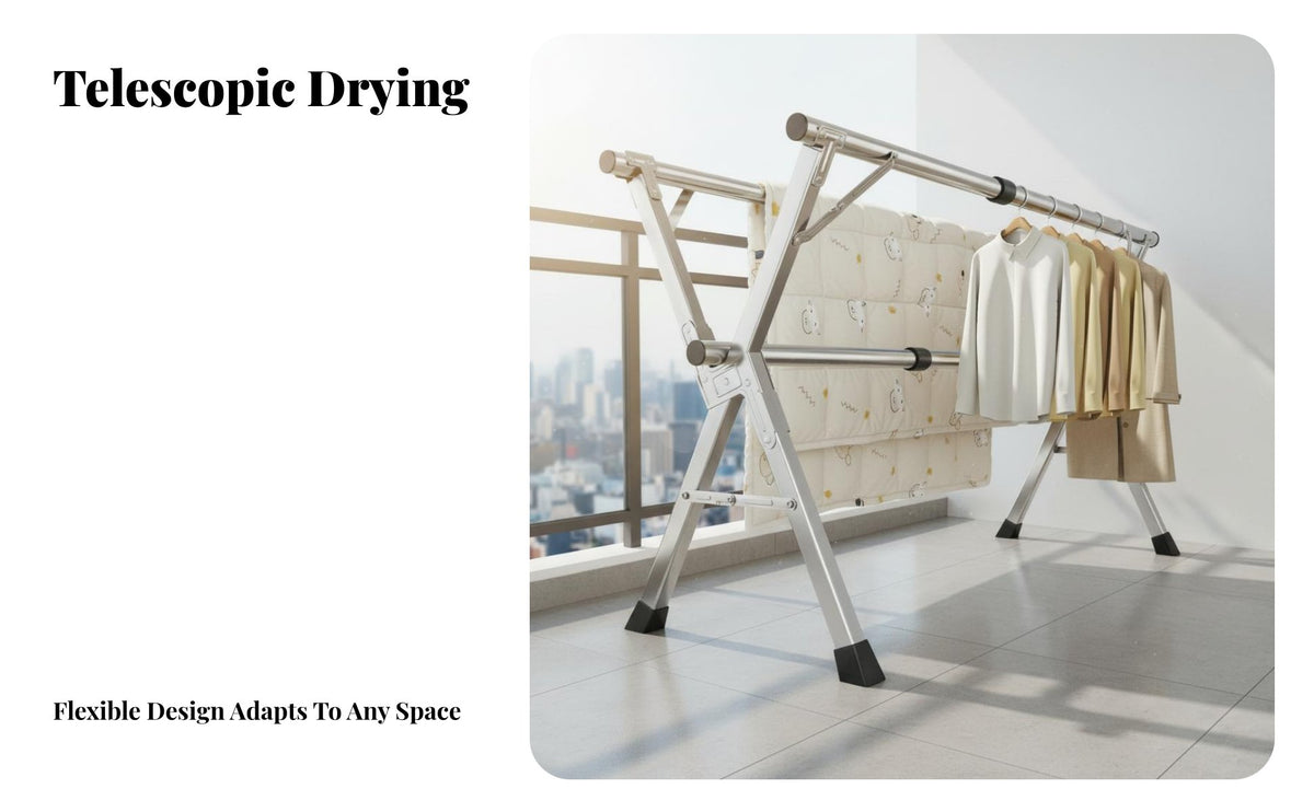 Foldable X-Shaped Frame Drying Area Saving Laundry Stand Portable Garment Airer for Apartment Dwellers, Home Users, Balcony, Indoors, Dorm Room