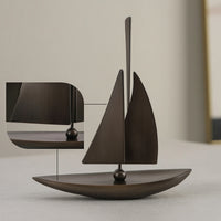 Sailboat Statue with Curved Hull Matte Black Sailboat Sculpture Minimalist Sailing Boat Model for Office Desk