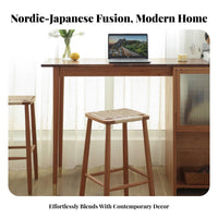 Vintage Design Backless Woven High Seat Built-in Footrests Bar Stool Breathable Counter Chair Anti-Slip Footpads for Homeowners, Business Owners, Interior Designers, Kitchen, Restaurant, Cafe, Dining Room