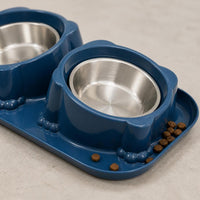 Double Cat Bowl Set with Stainless Steel Food and Water Bowls, Spill-Proof, Tilted Design for Pets