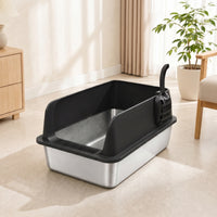 Large Stainless Steel Litter Box Easy to Clean Metal Litter Box for Cats