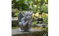 Light-up Gargoyle with Lantern Resin Garden Gargoyle Statue Gothic Devil Figurine Waterproof for Balcony