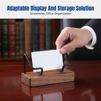 Walnut Business Card Holder, Metal Stand, Modern Office Desktop Organizer, Card Display