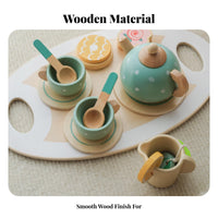 15 Pieces Early Education Wooden Afternoon Tea Set Educational Wooden Tea Set Paint Toy Teapot and Cups Realistic Design for Toddlers, Preschoolers, Playroom