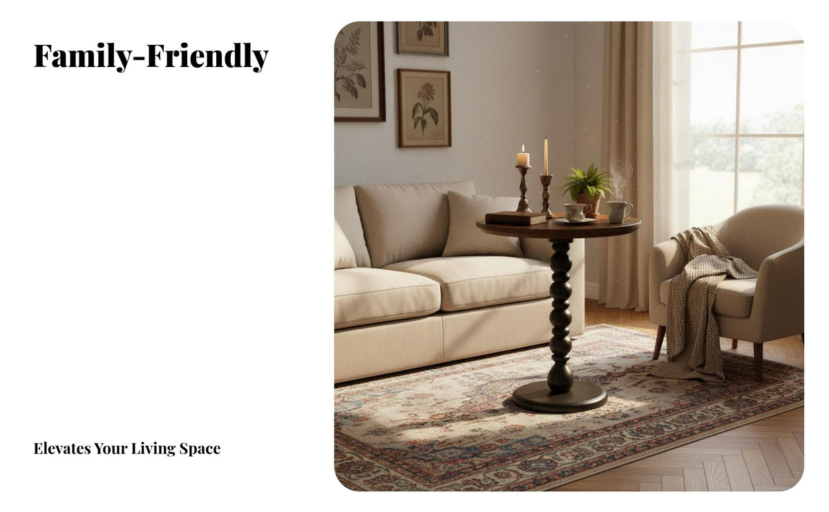 Round Pedestal Side Table Rounded Edges Round Pedestal Table Versatile Design Solid Wood Nightstand for Interior Decorators, Cafe, Small Areas, Study