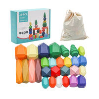 28 Pieces Wooden Stacking Rocks Faceted Wooden Balancing Stones Stacking Stones Smooth Toy Geometric for Toddlers, Playroom