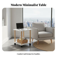 Movable with 360° Wheels Rolling Accent Table Modern Design 2-Tier Rolling Cart Space-Saving Nightstand Multi-Purpose for Homeowners, Renters, Students, Living Room, Bedroom, Small Areas, Kitchen