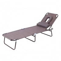 Adjustable Backrest Folding Lounge Chair Metal Frame Folding Outdoor Cot Textile Surface Reclining Cot Side Support Loops for Patio, Balcony, Yard, Sunbathing Area