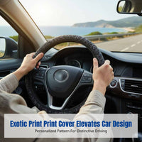 Polyester Steering Wheel Cover, Black Leopard Print, Universal Fit, Sweat-Absorbing, Stylish Car Interior Accessory