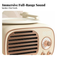 Built-in Alarm Timepiece Miniature Phonograph Player Karaoke Set Retro Design Mini Karaoke Set with Vocal Transmitter Wireless Vocal Transmitters Bluetooth Speaker Rechargeable for Music Lovers, Teenage Girls, Gifting Occasions, Bedroom, Parties