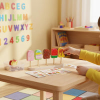 Wooden Ice Lolly Sorting Toy Smooth Edges Ice Cream Color Matching Activity 40 Fun Challenges Preschool Learning Game for Young Children, Kindergarten