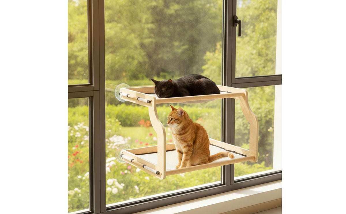 Cat Window Hammock with Wooden Frame Sturdy Cat Window Perch Heavy-Duty Perch for Apartment, Balcony