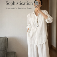 Linen Blend Shirt for Women UK with Collared Neckline and Long Sleeves, Summer Tops for Beach Cover Up and Sun Protection, Loose Fit