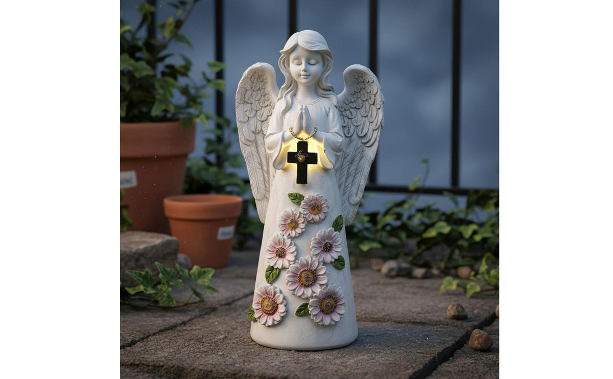 LED Lights Solar Angel Statue Automatic On/deactivate Lighted Angel Figurine Weather Resistant for Balcony, Patio, Gravesite