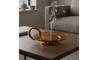 Stable Wide Base Amber Glass Incense Tray with Handle Good-Looking and Practical Incense Stick Burner Dish 9-Hole Insert Accessory for Indoor, Mindfulness Practice Studio, Meditation Room