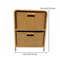 Rattan Bedside Cabinet Built-in Handles Woven Bedside Cabinet Short Legs Household Organizer for Home Storage