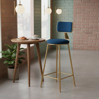 Upholstered Bar Stool with Backrest Light Elegant Design Gold Metal Frame High Stool Modern Kitchen Island Chair for Cafe, Reception Desk