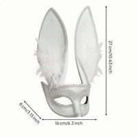 Hare Face Covering with Feathers Glittery Hare Face Covering with Long Ears Universal Fit for Cosplayers, Cosplay