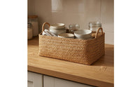 Handwoven Basket Braided Rectangular Storage Basket Space Saving Woven Bin for Cabinet