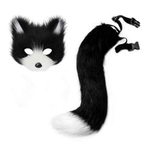 Face Covering with Tail Faux Hair Costume Set with Face Covering Soft for Adults