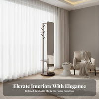 Solid Wood Frame Swivel Mirror with Clothes Hanger Multifunctional Design Rotating Organizer with Mirror Space Saving Bedroom Furniture Storage Shelves for Apartment Dwellers, Homeowners, Adults, Dressing Room, Entryway, Hallway, Cloakroom