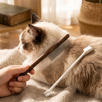 Cat Brush and Pet Hair Remover with Wooden Handle, Professional Cat Comb for Long Haired Pets, Detangling Comb for Mats, Includes Toothbrush